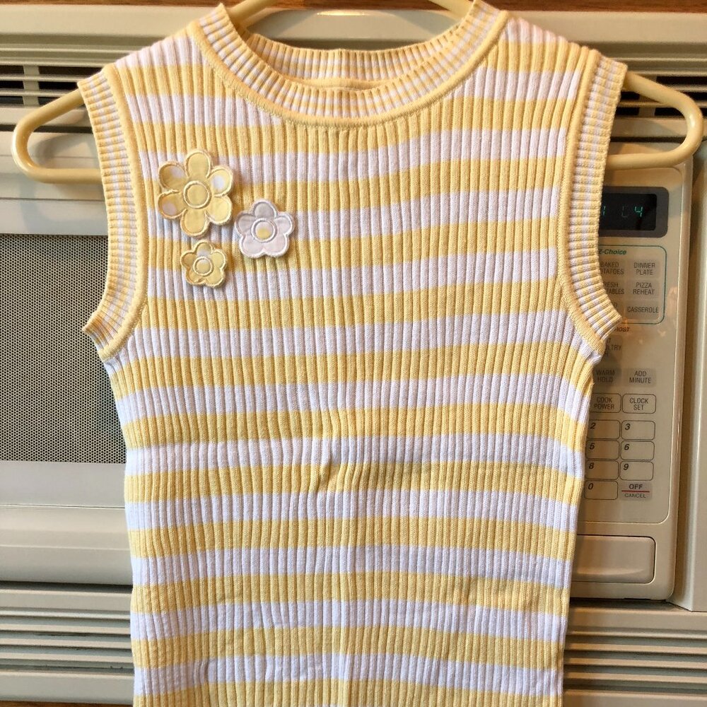 The Children's Place Girl's Ribbed Stripe Sleeveless T Shirt Yellow & White XL